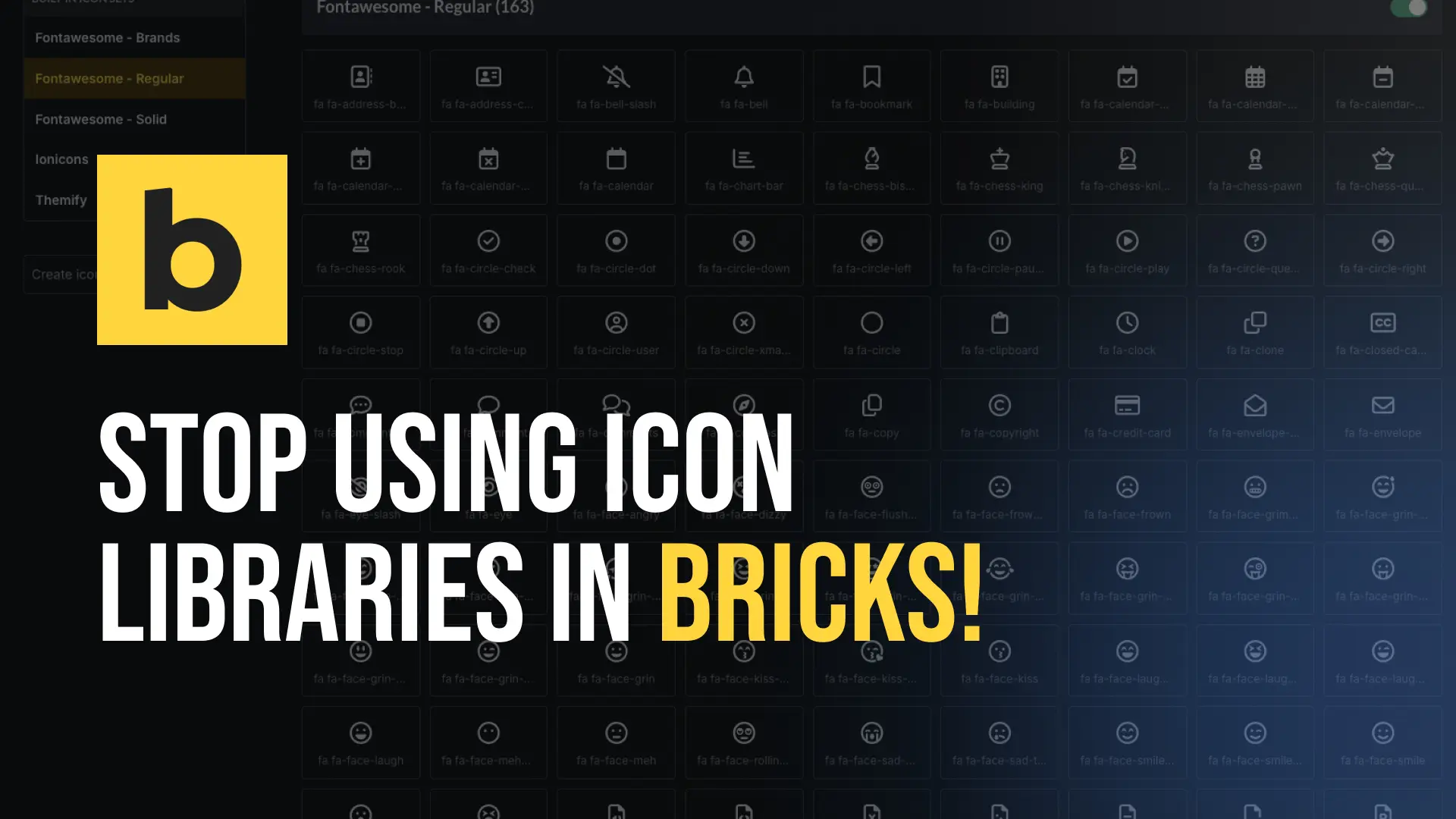 Stop using icon libraries in Bricks headline over Font Awesome icon grid interface.