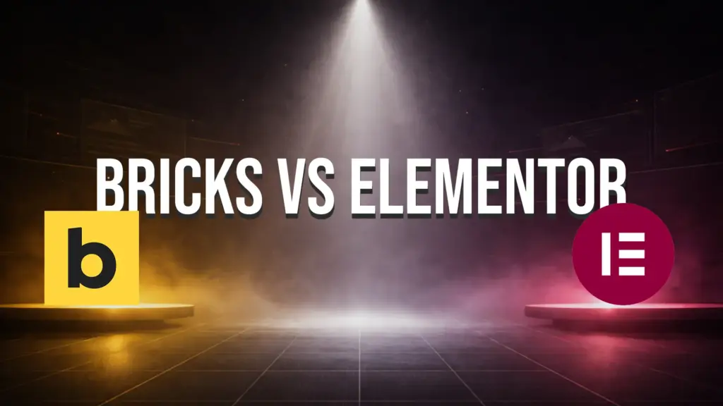 Bricks Builder vs Elementor comparison cover image with both logos on a dark stage