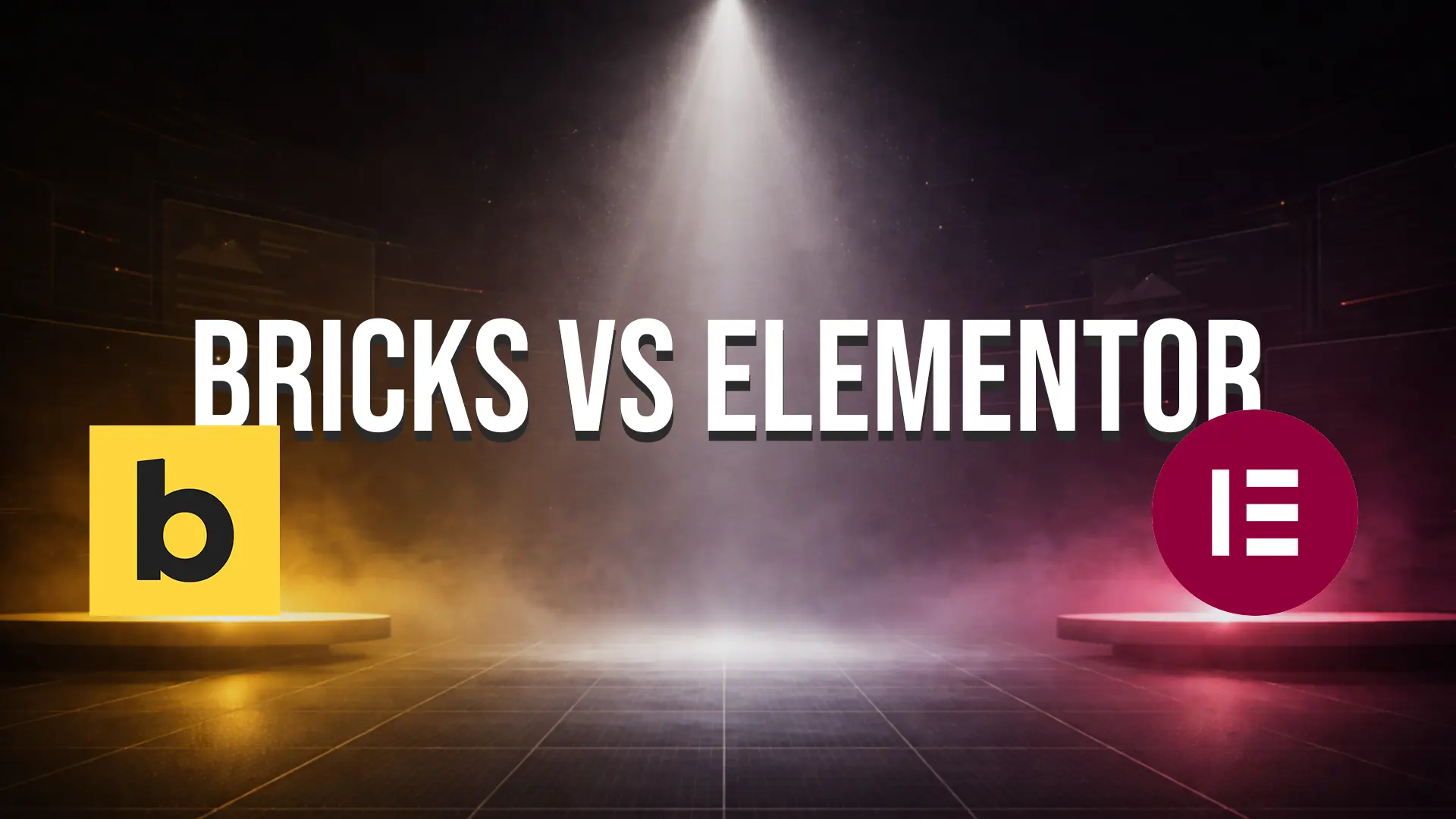 Bricks Builder vs Elementor comparison cover image with both logos on a dark stage